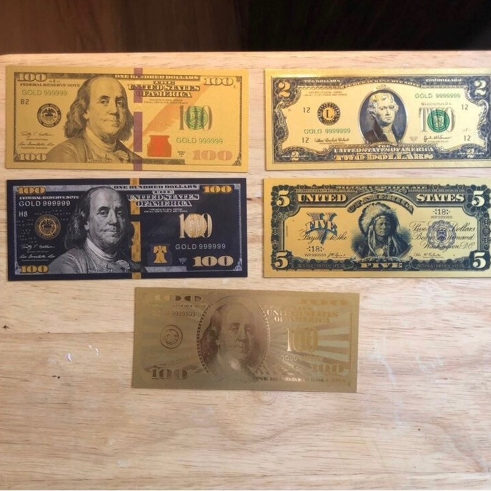 24k Gold Foil Plated US Currency Banknote Collection
